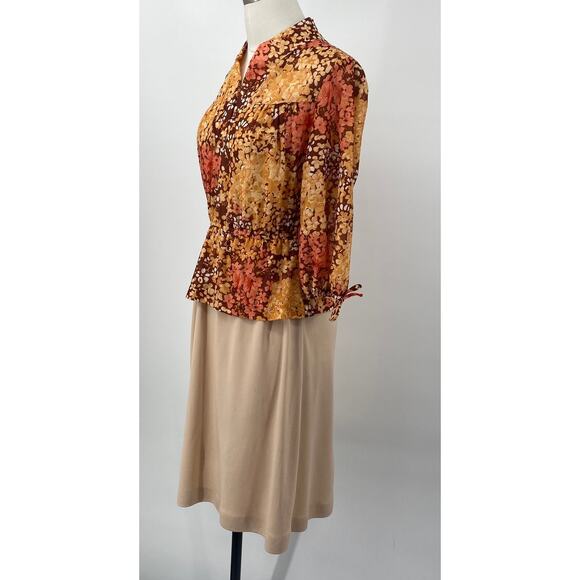 Vintage 70s Floral Print Dress Layered Peplum Bodice Fit & Flare Blouson XS - Picture 5 of 10